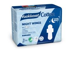 Vuokkoset Cotton Night Wings Прокладки гигиенические ночные удлиненные с крылышками, 9 шт				