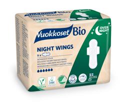 Vuokkoset  BIO Night Wings Прокладки гигиенические ночные удлиненные с крылышками, 9 шт